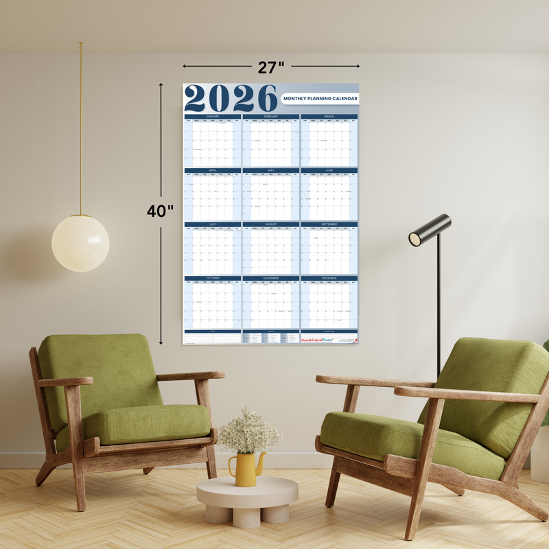 2026 Monthly Planning Calendar - Vertical (Blue)