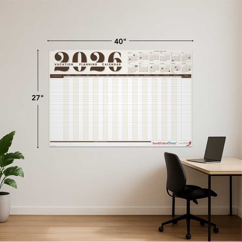 2026 Vacation Planning Calendar - Horizontal (Brown)