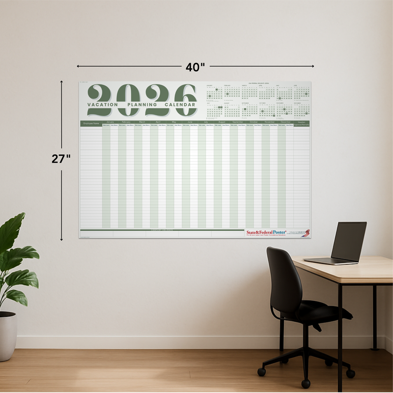 2026 Vacation Planning Calendar - Horizontal (Green)