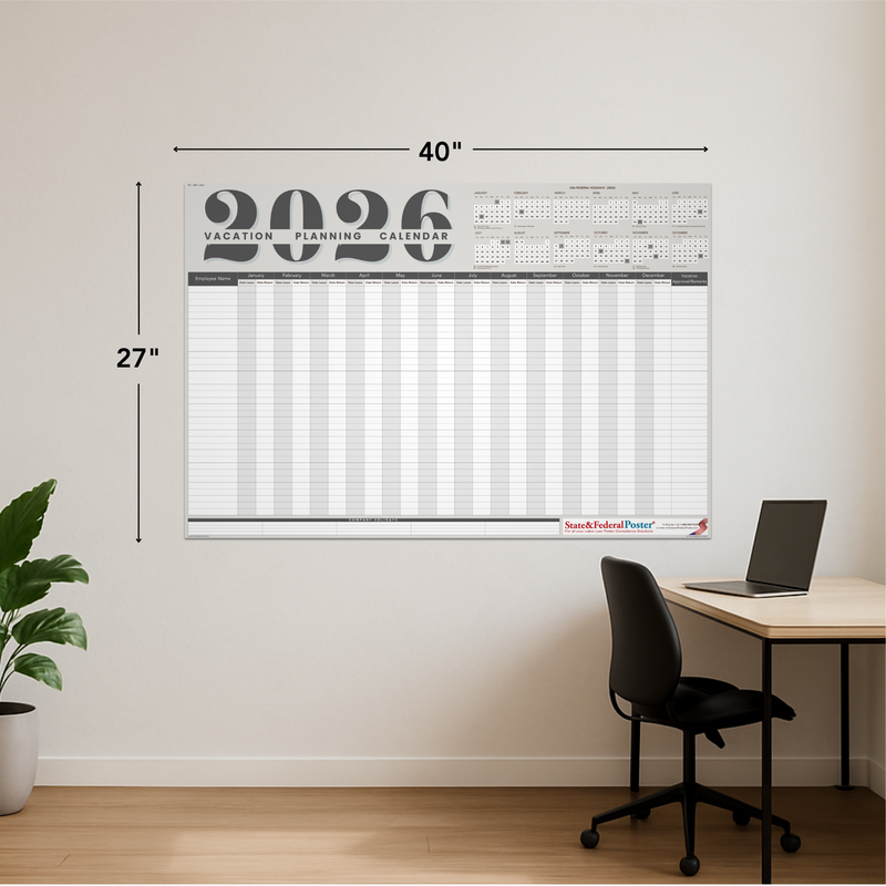 2026 Vacation Planning Calendar - Horizontal (Grey)