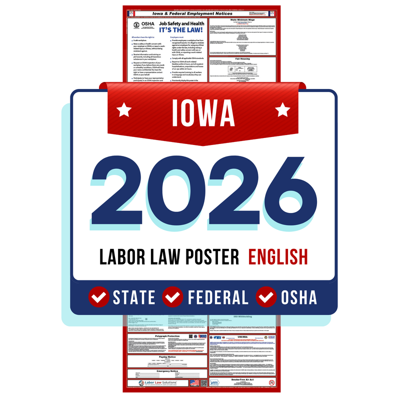 PREORDER 2026 - Iowa State and Federal Labor Law Poster - Non-Laminated Paper