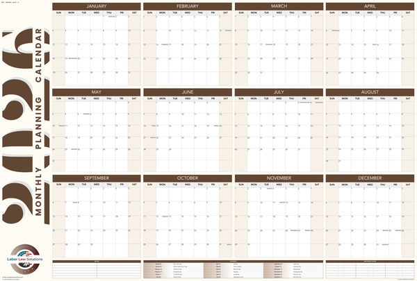 2026 Monthly Planning Calendar - Horizontal (Brown)