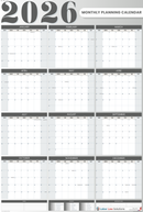 2026 Monthly Planning Calendar - Vertical (Grey)