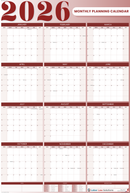 2026 Monthly Planning Calendar - Vertical (Red)