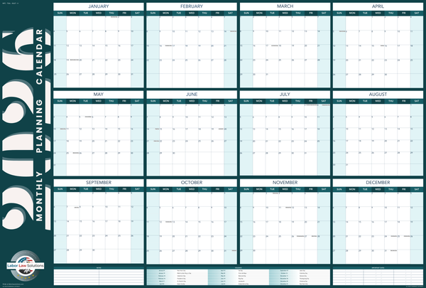 2026 Monthly Planning Calendar - Horizontal (Teal)