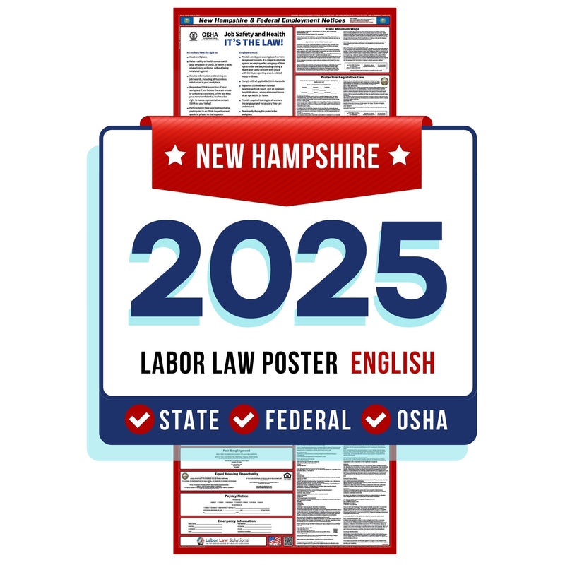 New Hampshire State and Federal Labor Law Poster 2025 - Non-Laminated Paper