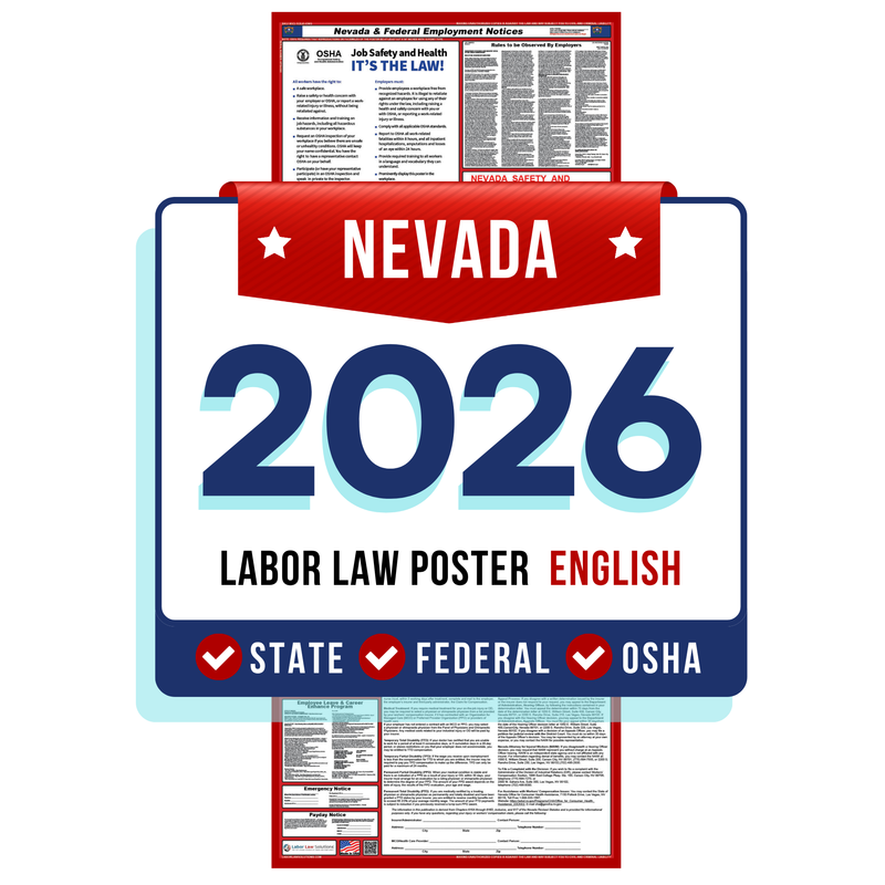 PREORDER 2026 - Nevada State and Federal Labor Law Poster - Non-Laminated Paper