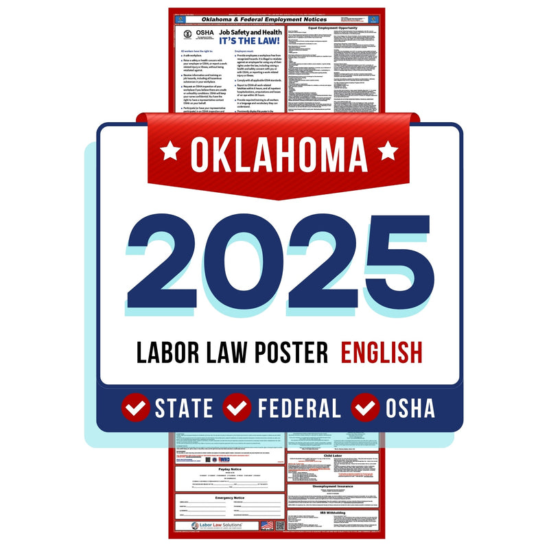 Oklahoma State and Federal Labor Law Poster 2025 - Non-Laminated Paper
