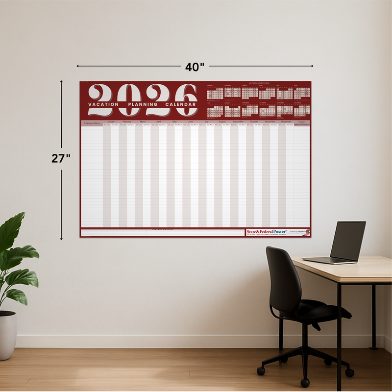 2026 Vacation Planning Calendar - Horizontal (Red)