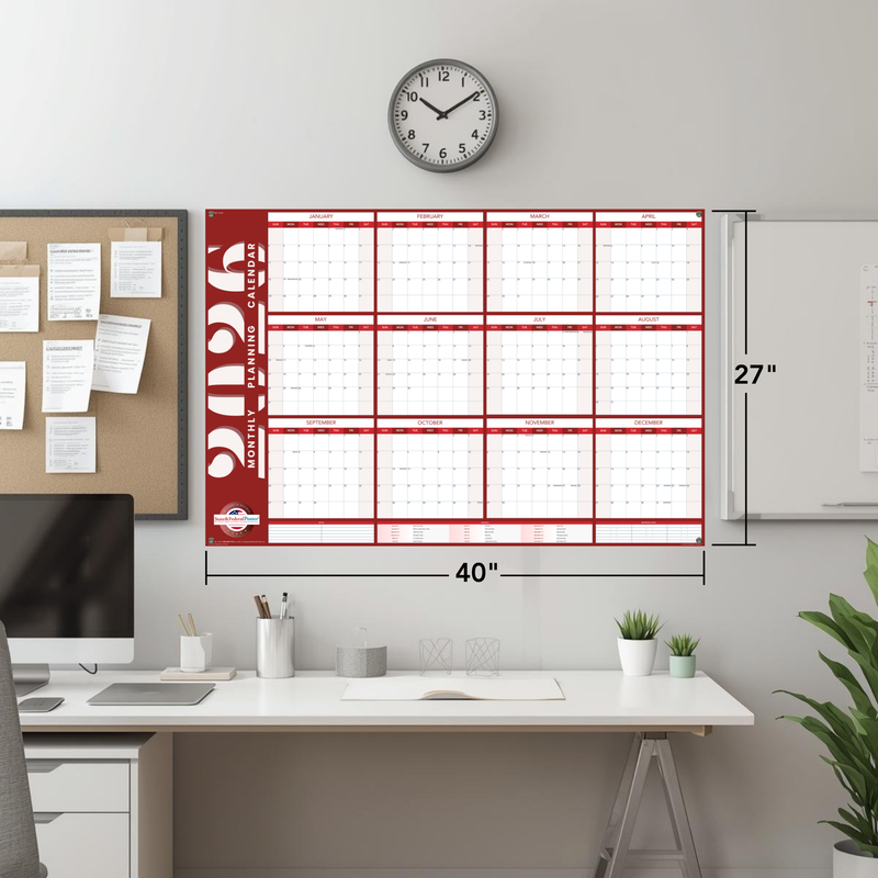 2026 Monthly Planning Calendar - Horizontal (Red)