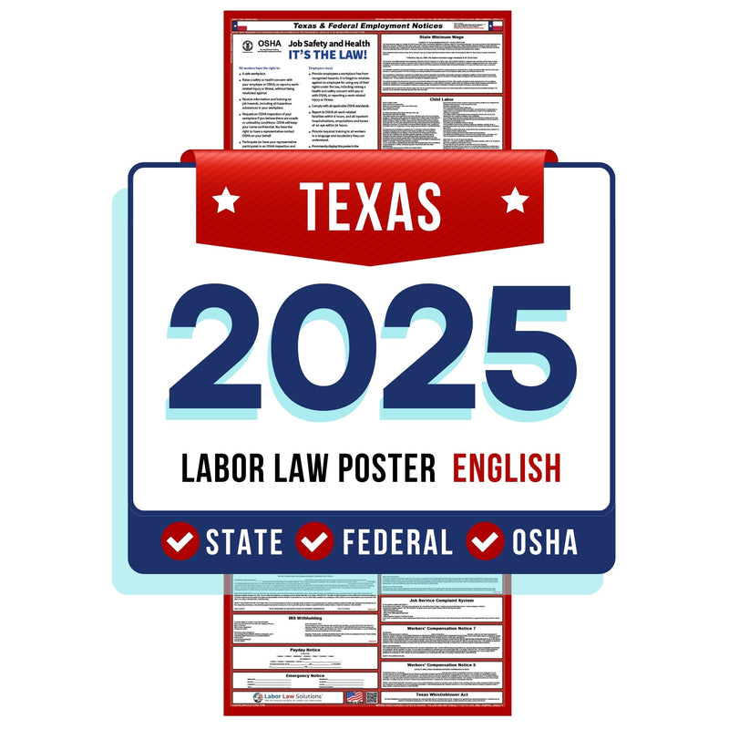 Texas State and Federal Labor Law Poster 2025 - Non-Laminated Paper