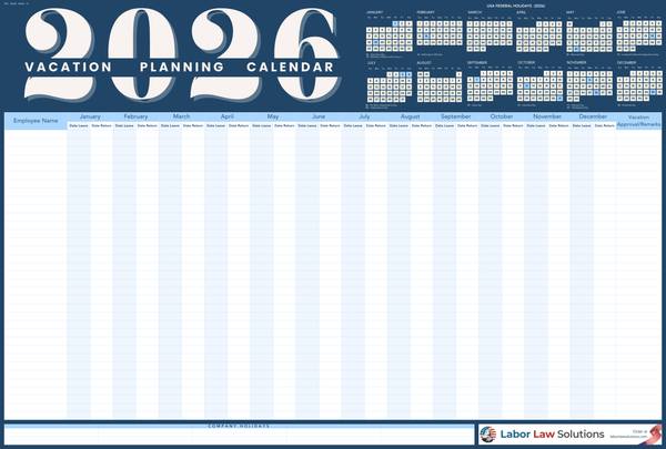 2026 Vacation Planning Calendar - Horizontal (Blue)